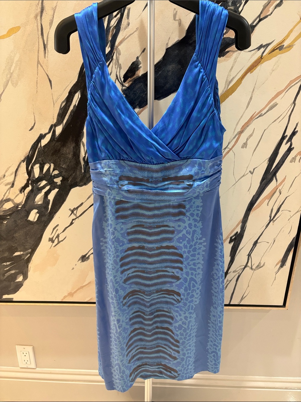 Vintage Roberto Cavalli Blue V-Neck Midi Dress